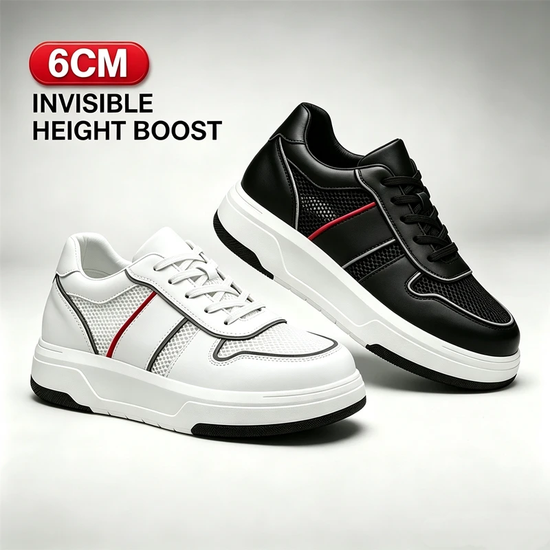 6cm Men Hidden Height Increasing Sneakers Breathable Mesh Casual Board Shoes Non Slip Platform Elevator Shoes for Outdoor Daily