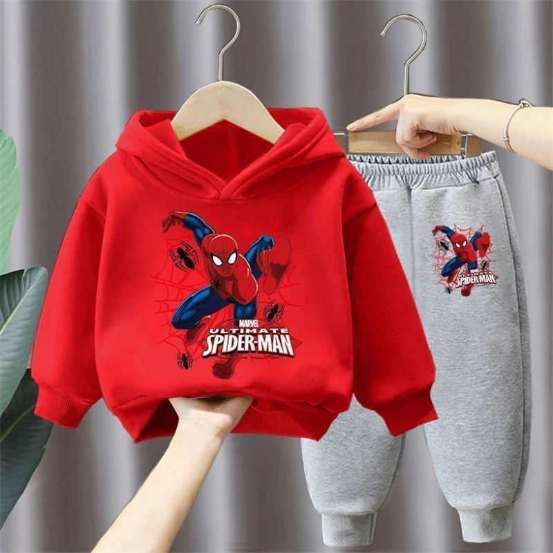 Spring Autumn New Children\'s Clothing Sets Disney Boys Hooded Sweatshirt and Sweatpants 2pcs Spiderman Kids Tracksuit