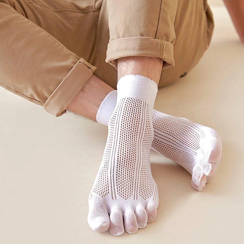 

Men's Five Finger Mesh Socks Casual Transparent Breathable Solid Color Ultra Thin Wide Mouth Toe Nylon Hollow Socks