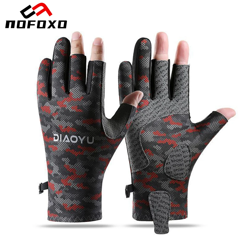 NOFOXO Summer Sun Protection Fishing Gloves 3 Finger Cut Gloves Breathable Non-slip Wear-resistant Finger Protection Fishing