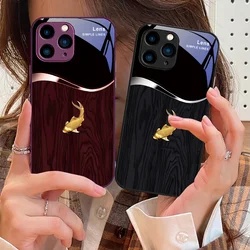 Wood Grain Fish Leap To The Sky For IPhone 15 Pro 14 13 12 Mini 11 XS Max XR 7 8 Plu SE 2020 2022 Tempered Glass Phone Case