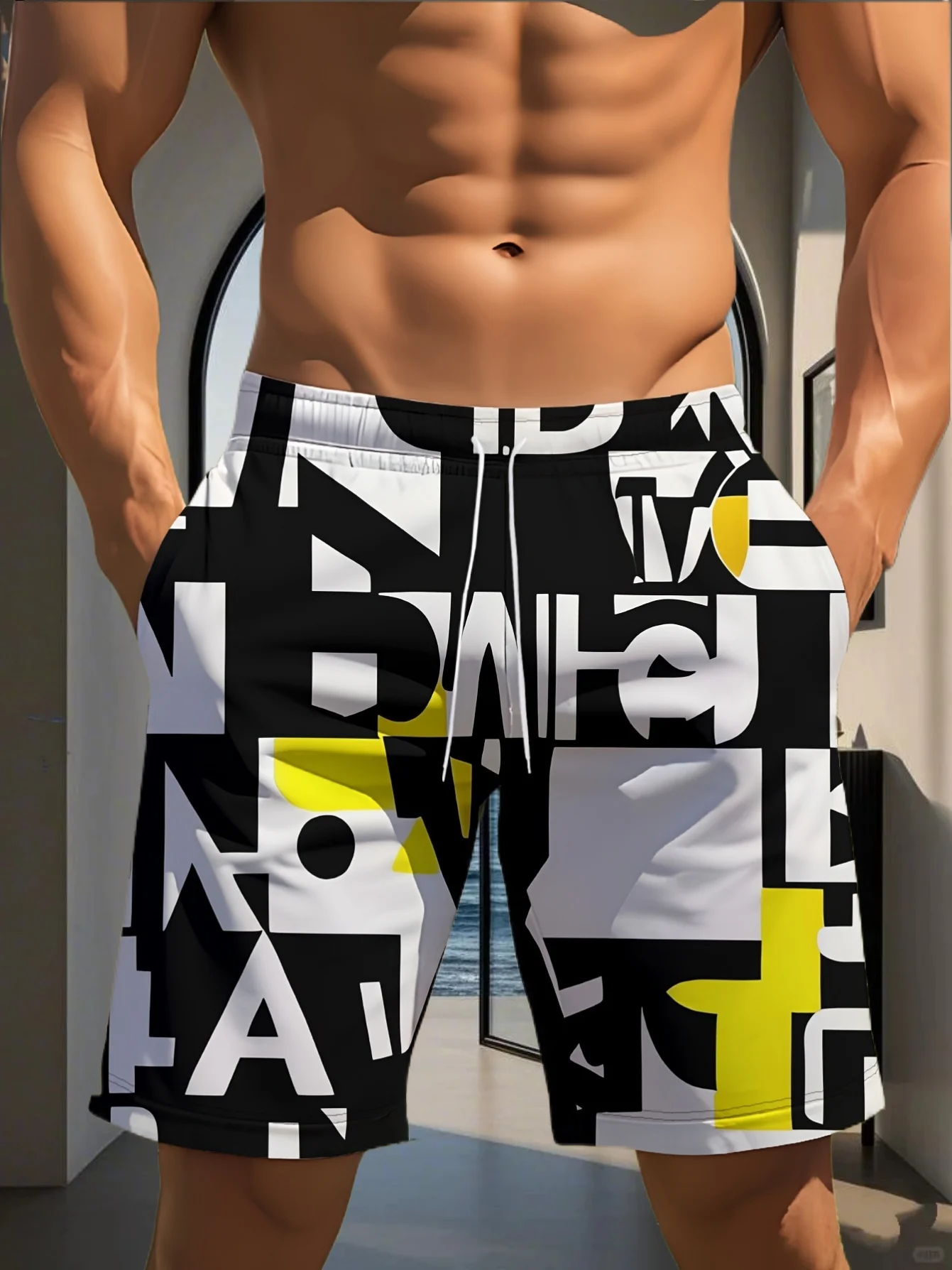 

Мужские быстросохнущие скорости с 3D геометрическим принтом — повседневные пляжные шорты из полиэстера с регулируемым шнурком, черные, белые и желтые