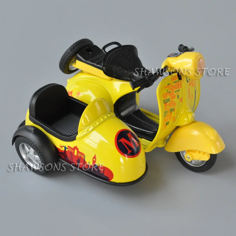 1:14 Scale Diecast Model Tri-Motorcycle Toys Three Wheel Sidecar Motorcycle Pull Back Miniature Replica