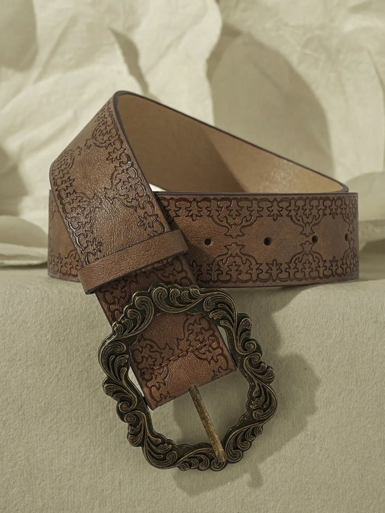 1pc Women's Western Buckle Belt Classic PU Fashion Accessory Versatile Embossed Leather Belt, Commute Vacation Casual Belt For Dresses And Pants, Suitable For Daily Wear, Dating, Parties.sc260609103348135349981