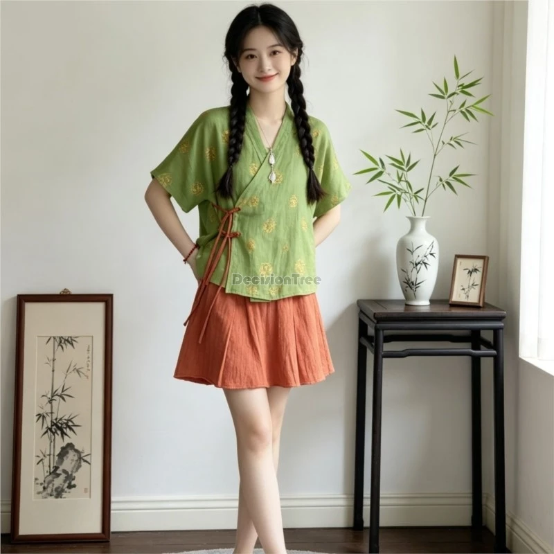 summer-thin-chinese-short-sleeved-top-women's-summer-breathable-hanfu-set-women's-comfortable-daily-top-pants-2-piece-set-lj774