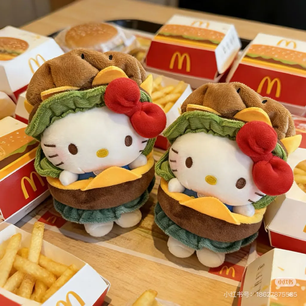 Sanrio Hello Kitty Cross-Dressing Hamburger Plush Doll Ornament Itabag Desktop Display Decoration Collectible Toy Birthday Gift