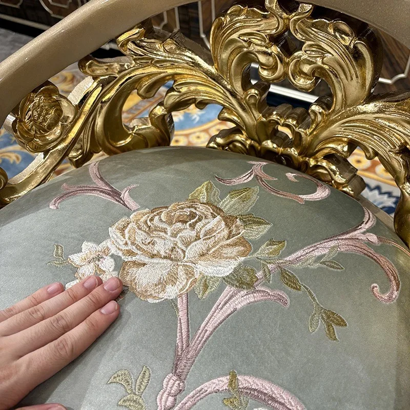 French fabric bar chair, European solid wood carving high chair, embroidered champagne bar chair 2