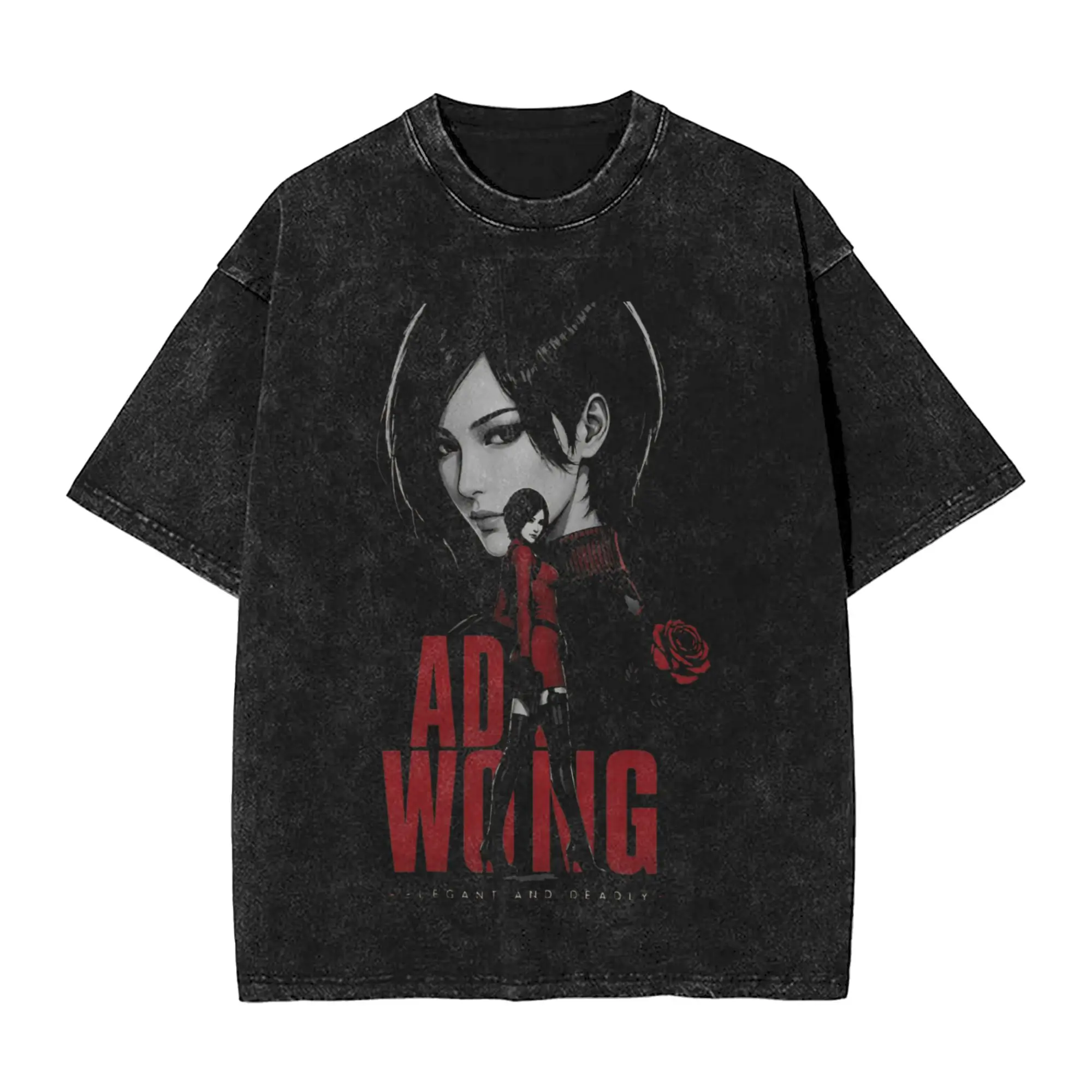 Ada Wong Red Dress Men's T Shirt Washed Residents Evil Amazing Tees Short Sleeve Round Collar T-Shirts Cotton Original Clothes