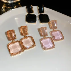Transparent Crystal Glass Square Geometric Earrings Simple Luxury Accessories for European and American Women’s Jewelry