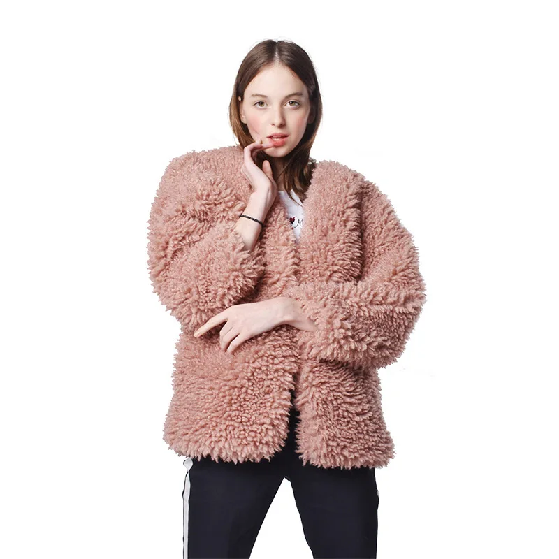 Autumn and Winter New Imitation Sheep Beach Hair Short Fashion All-match Coat Furry Fur Women
