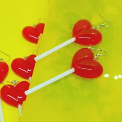 Romantic Red Heart Lollipop Women's Drop Earrings Kawaii Resin Accessories Earhook Earring Jewelry Gifts for Her  5 Color Choose