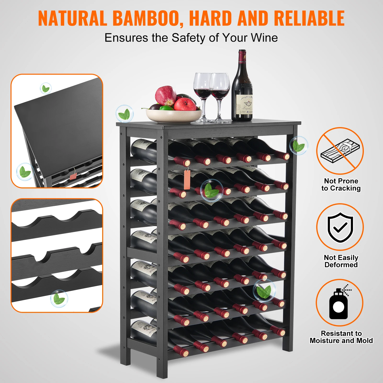 SucceBuy 42 Bottle Modular Wine Rack Solid Bamboo Wood Storage Racks with Table Top Floor Freestanding Wine Holder Display Shelf image 6
