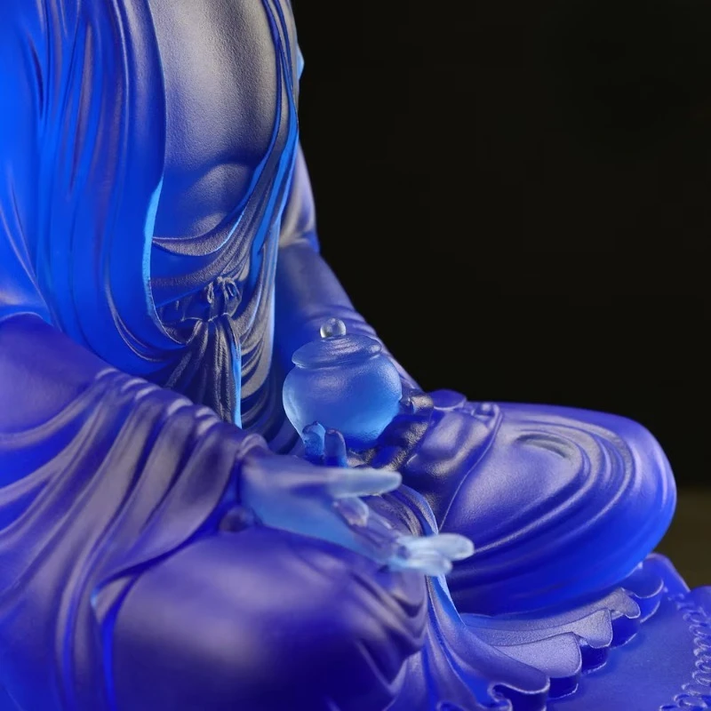 Handmade glass medicine Buddha statue - traditional living room home altar decoration