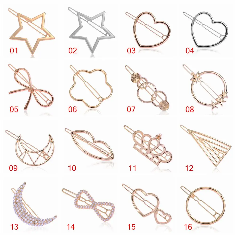 1PC Geometric Ponytail Hairpins Bobby Pins Knot Hair Clip Star Heart Barrettes Metal Hairclips Women Headwear Hair Styling Tool