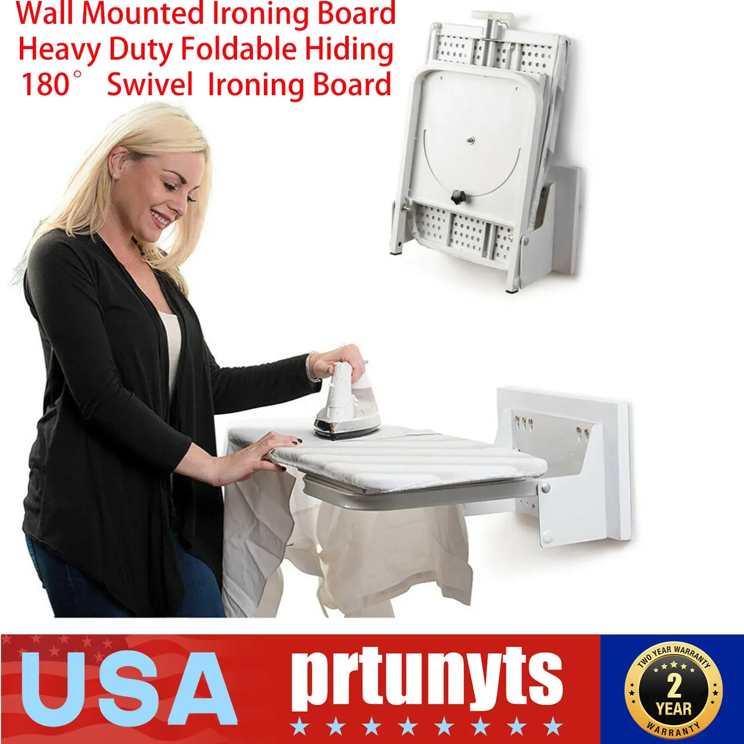 Wall Mounted Ironing Board Heavy Duty Foldable Hiding 180° Swivel Ironing Board for Home Hotel Apartment Use