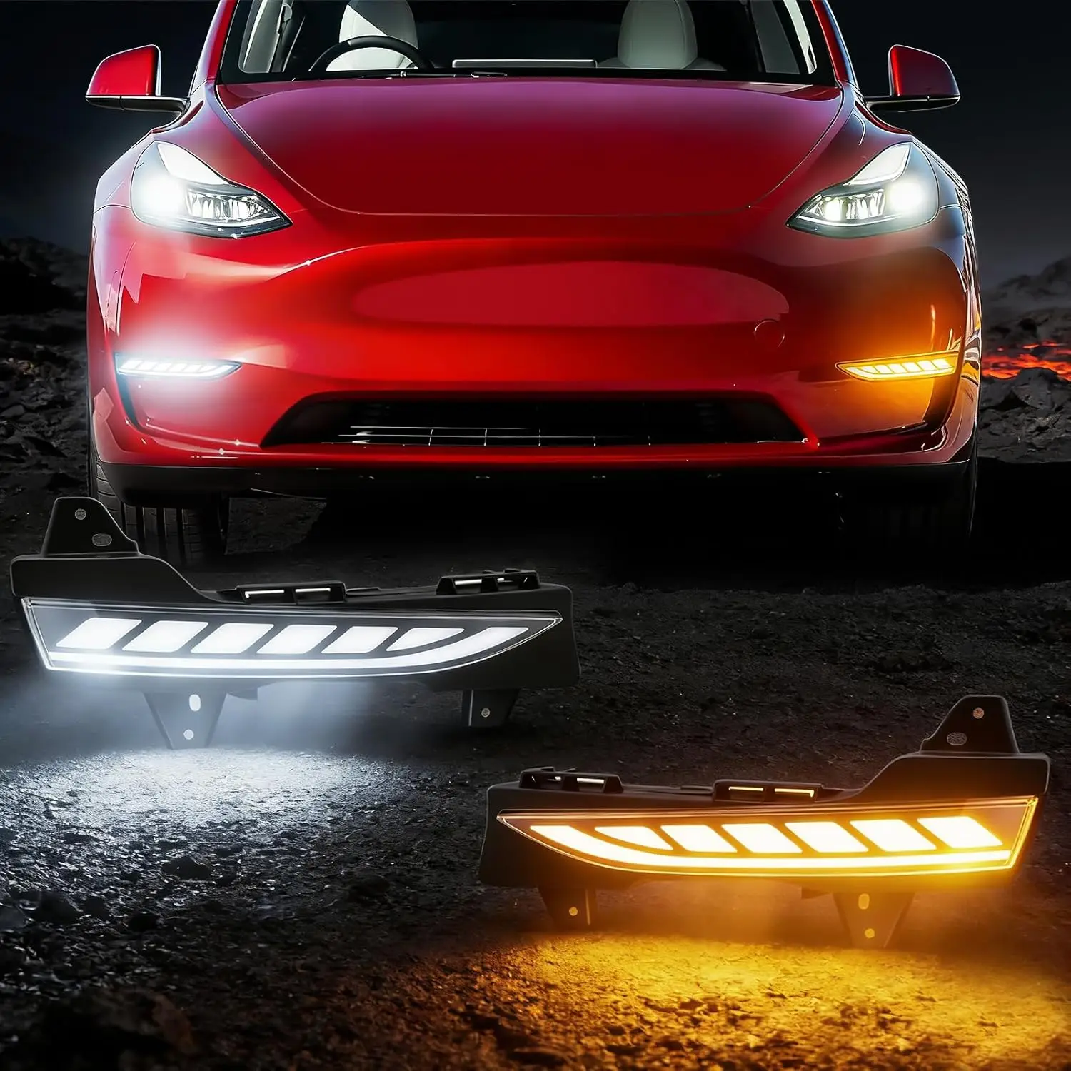 LED Daytime Running Lights For Tesla Model 3 2017-2023 LED Fog Lights for Tesla Model Y 2020-2023 DRL Amber Turn Signal Light