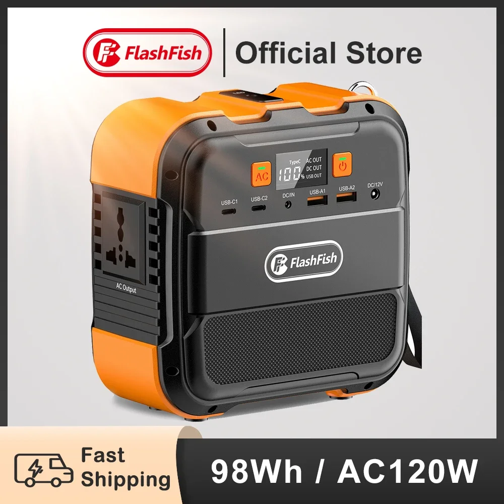 flashfish mini recarregavel portatil 98wh power station gerador solar banco de energia eletrica bateria para aviao 230v 120w ff 01