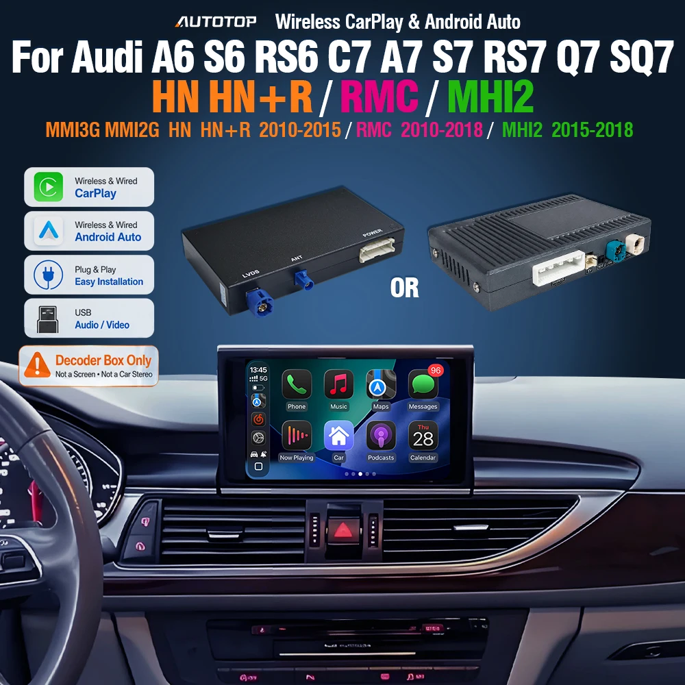 AUTOTOP Kabelloses Carplay Android Auto für Audi A6 A7 2012-2018 Multimedia-Player Upgrade Smart Box MirrorLink AirPlay Bluetooth