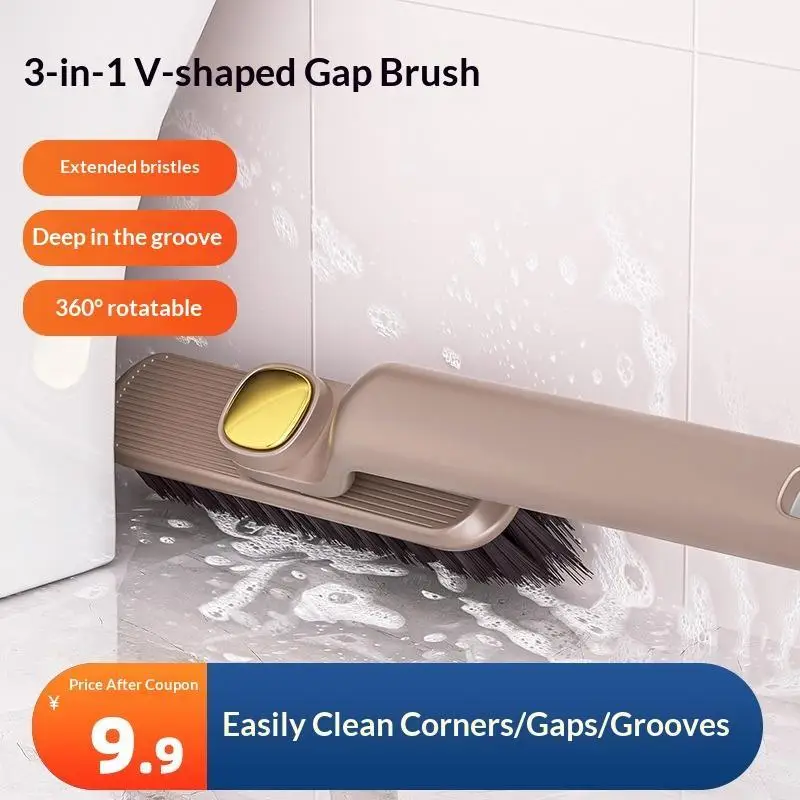 3 In 1 Rotatable V-shaped Crevice Cleaning Brush Handheld Tile Floor Brush For Bathroom Kitchen Toilet Corner Clean Tools