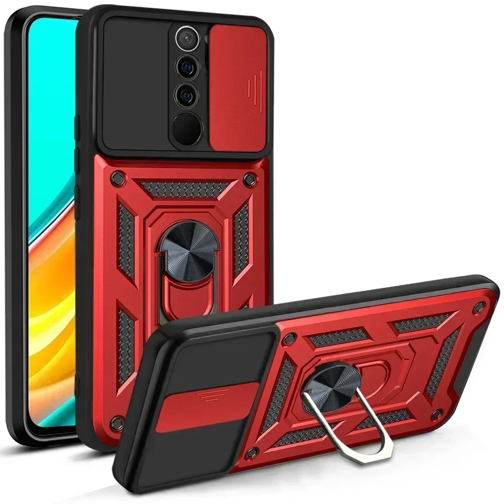 Armor Shockproof Case for Xiaomi Redmi 9 Redmi9 Phone Camera Lens Protective Magnetic Car Holder Ring Case Cover