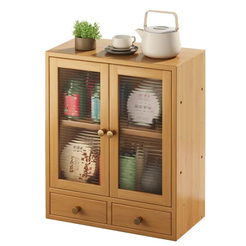 New Chinese Style Living Room Cabinet with Doors and Shelves, Simple Tea Rack, Tea Table, and Small Coffee Table