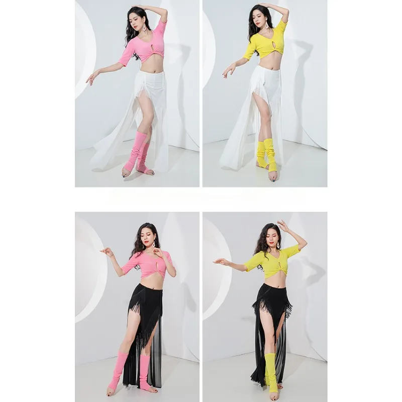 Belly dance costume new contrasting color trailing tassel skirt training suit Eastern dance practice class uniform