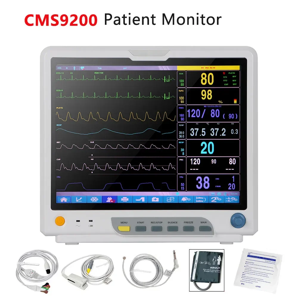 

CMCMS9200 ICU Patient Monitor 15" LCD DisplayVital Signs Monitor 6 Parameters ECG NIBP SPO2 PR RESP TEMP Hospital Device