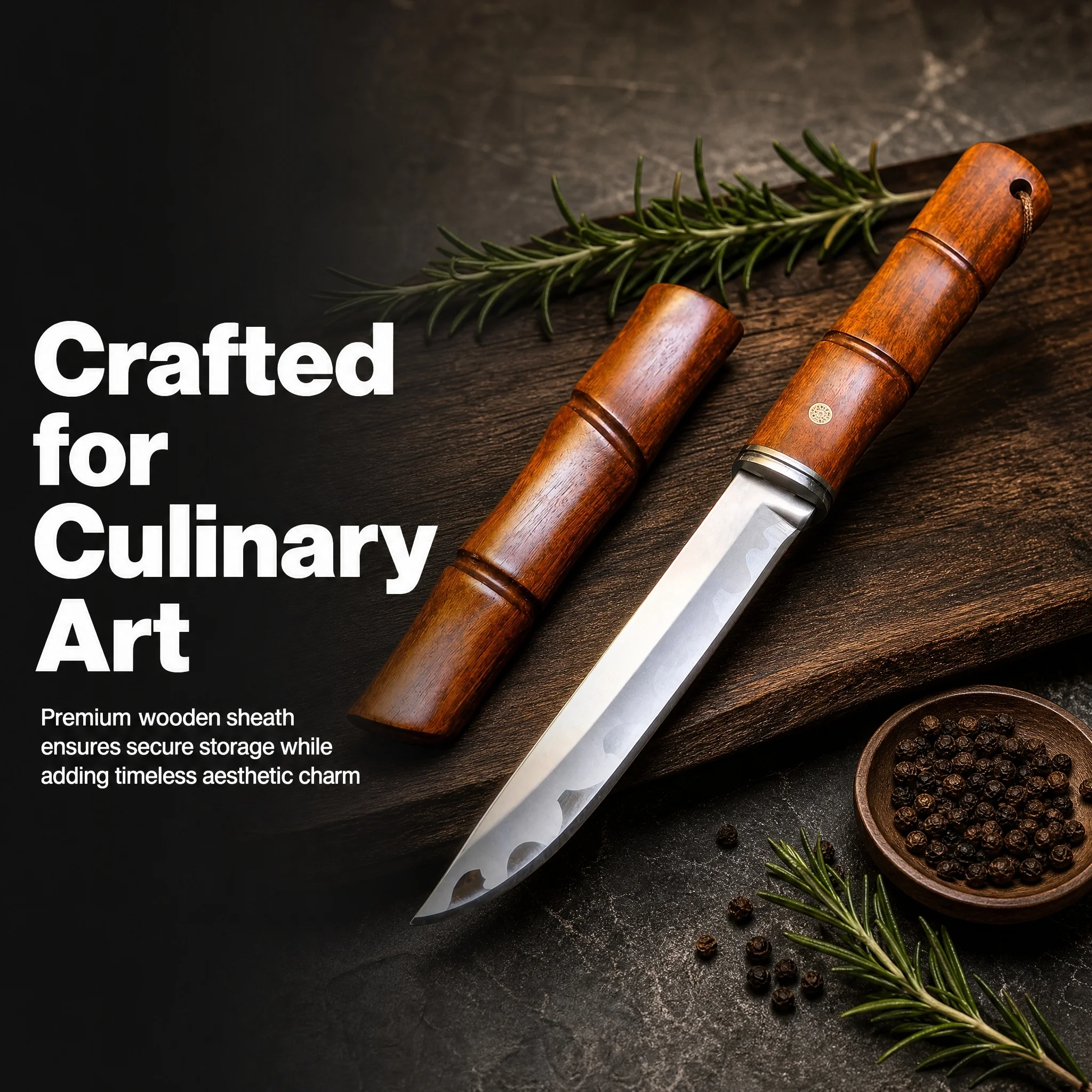 2026 New Professional Kitchen Knife - High-hardness 62HRC blade, wooden knife sheath, kitchen chef's bone-breaking knife