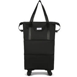 Expandable Duffle Pack with Wheels Collapsible Trolley Bag Oxford Cloth Dry-Wet Separation Unisex Business Trip Bag