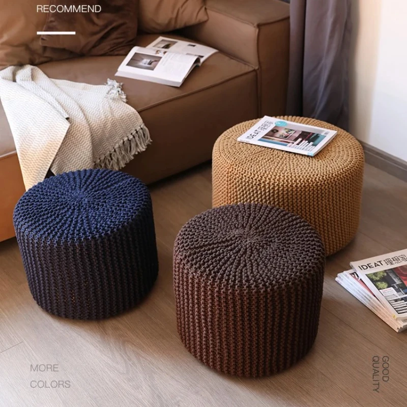 Handmade Cotton Woven Footstool Knitted Thick Floor Cushion Living Room Ottoman Home Footrest Zen Tea Room Stool