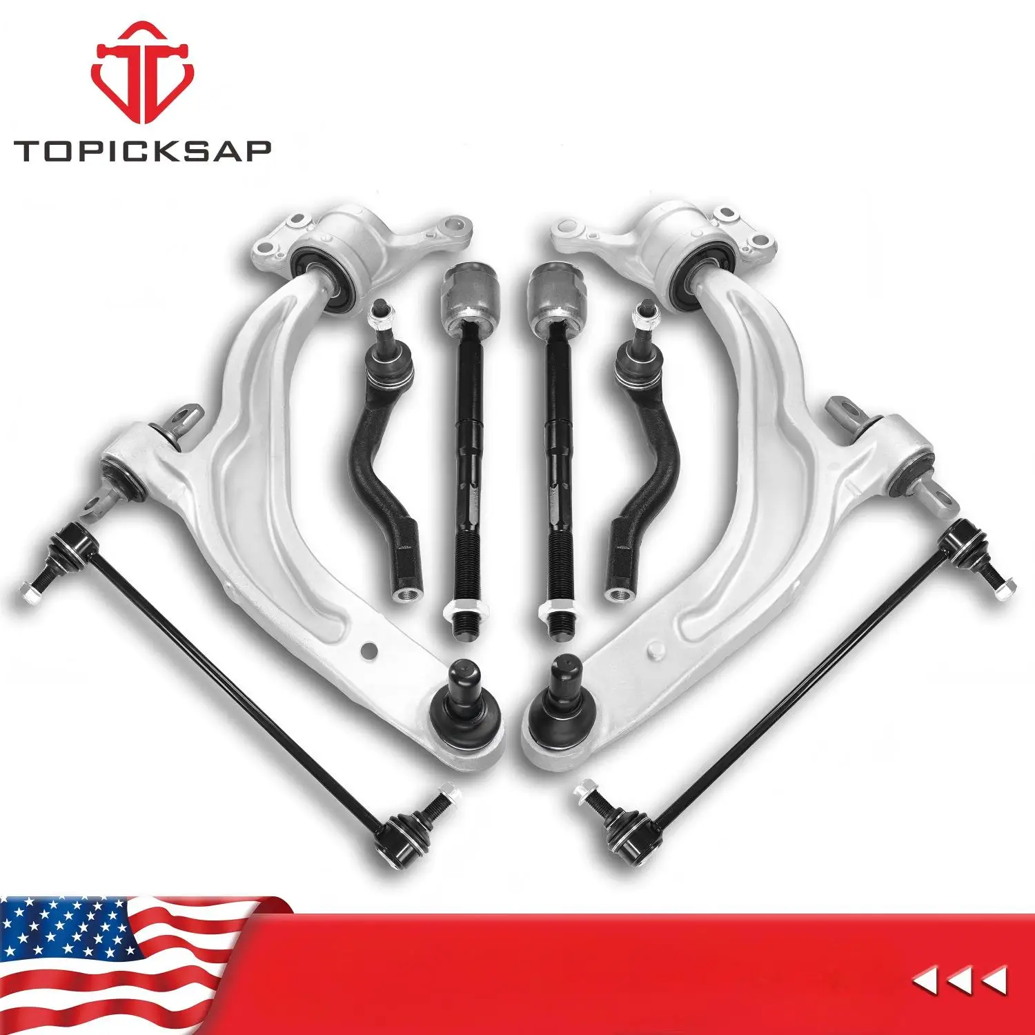 TOPICKSAP 8Pcs Front Lower Control Arm w/Ball Joint Sway Bar Link Tie Rod for Chrysler Pacifica/Voyager/Grand Caravan 17-25