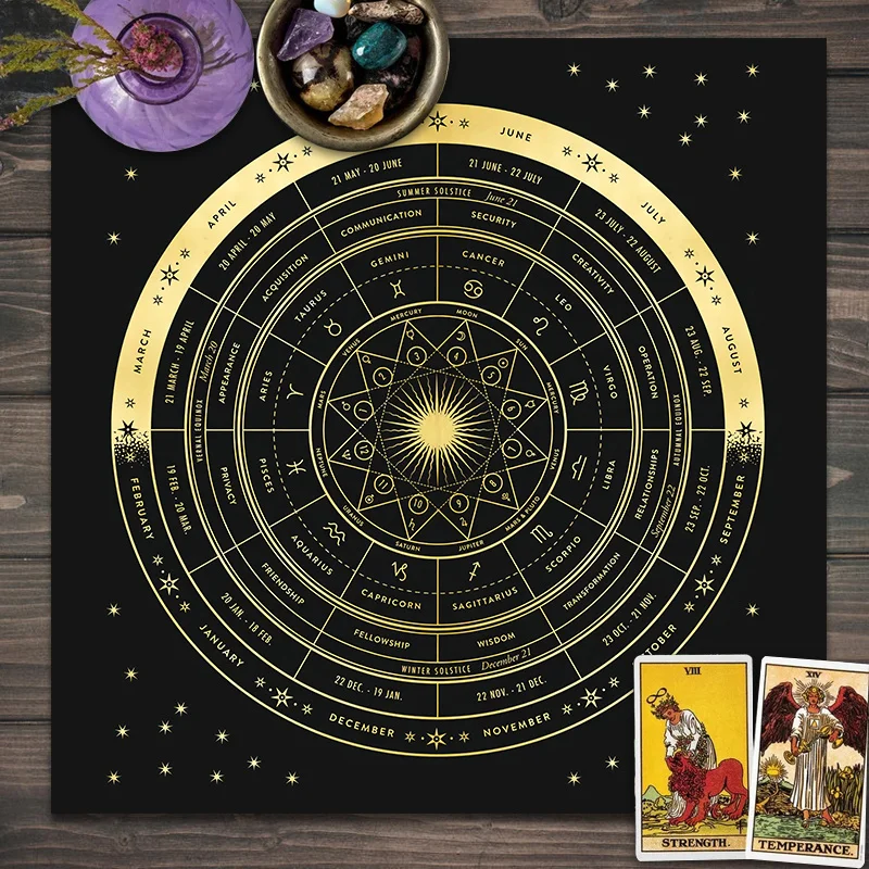 Vibrant Tarot Tablecloth, Zodiac Wheel, Astrology Sun & Moon, Home & Party Decor, Spiritual Use