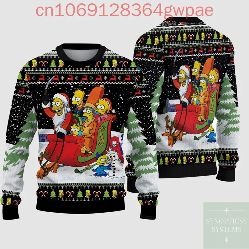 The Simpsons D'oh Ho Ho Ugly Sweater Simpsons Homer Xmas Sweater Santa Simpsons Holiday Cartoon Sweatshirt for Men Women