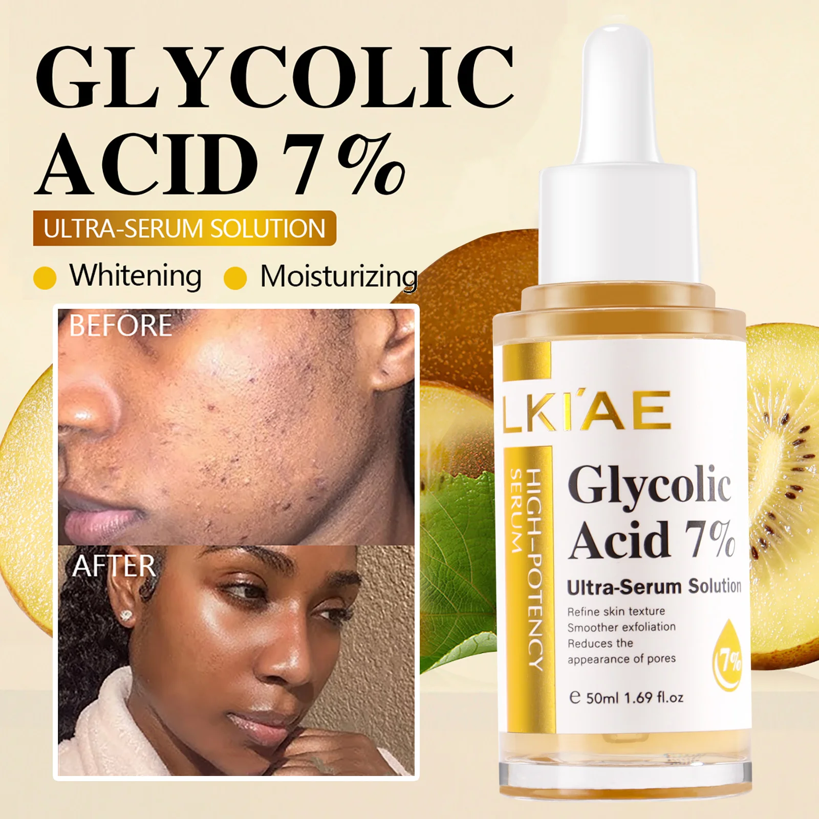 LKIAE Rejuvenesce creme facial de dia e noite, iluminando, hidrata profundamente, cria pele com textura de vidro, com 7% de ácido glicólico