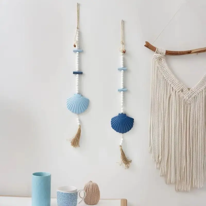 Mediterranean Style Wooden Shell Beaded Hanging Decorations Simple Ocean Inspired Wall Ornaments for Restaurant Bar Decoration