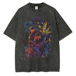 230GSM Pure Cotton Batik Washed Graphic T-shirts Psychedelic Hippie Printed T-shirt Drop Shoulder Vintage Oversized T-shirt