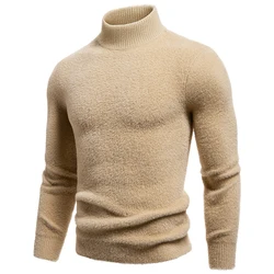 New Autumn Winter Men's Mock Neck Knit Pullovers Fashion Solid Slim Fit Knitted Sweater Men Casual Warm Pullover Knitwear Man