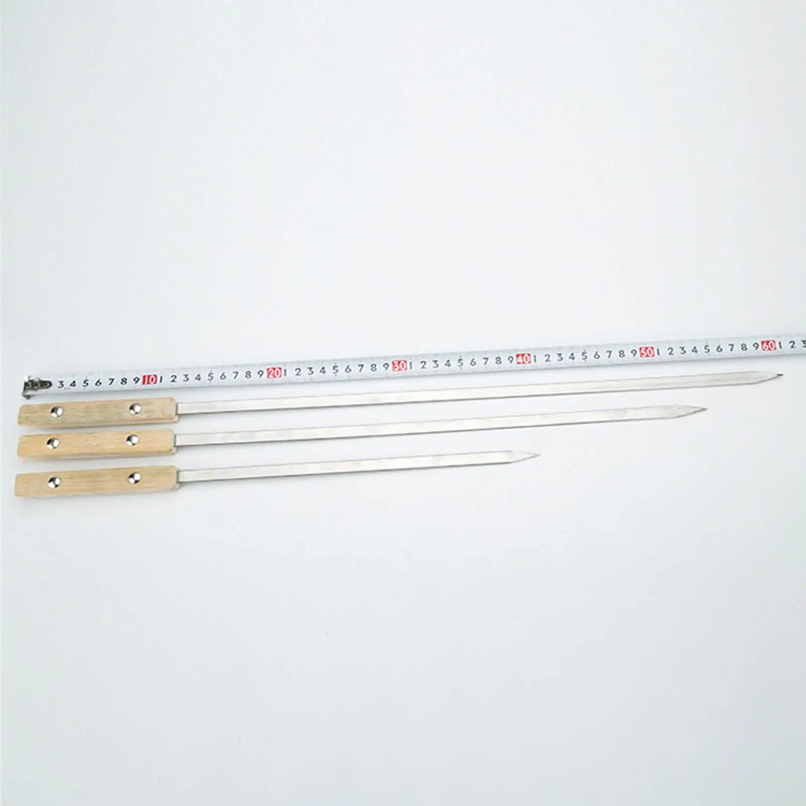 10Pcs Flat Barbecue Skewers Shish Kebob Sticks Stainless Steel Metal Skewers Wood Handle Set Roasting Sticks for Meat Chicken