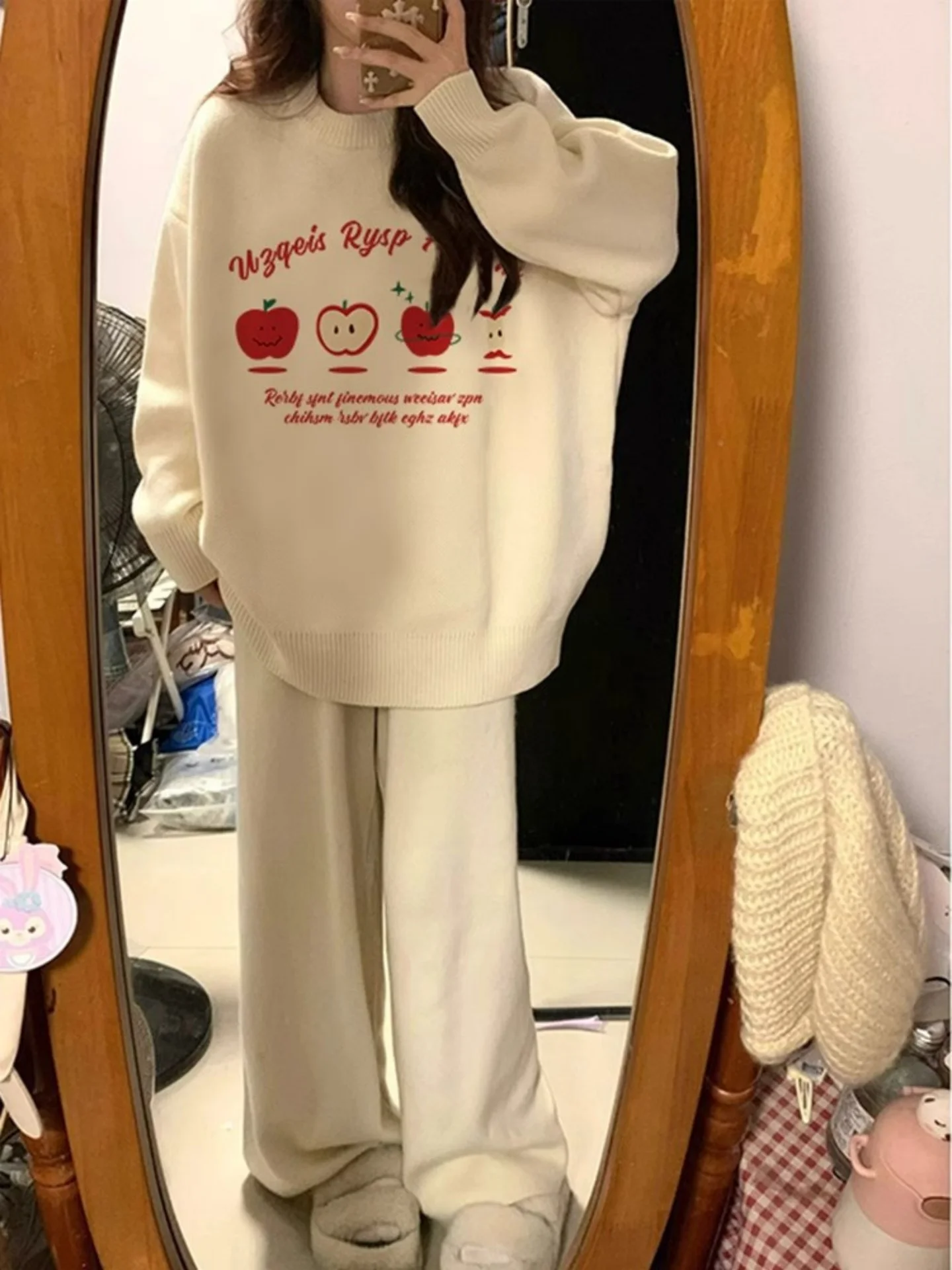 فضفاض طويل Sve المرأة تريكو إلكتروني طباعة تصميم فوفو كسول Sle اليابانية Faion الخريف جديد وصول طاقم Ne سترة #1