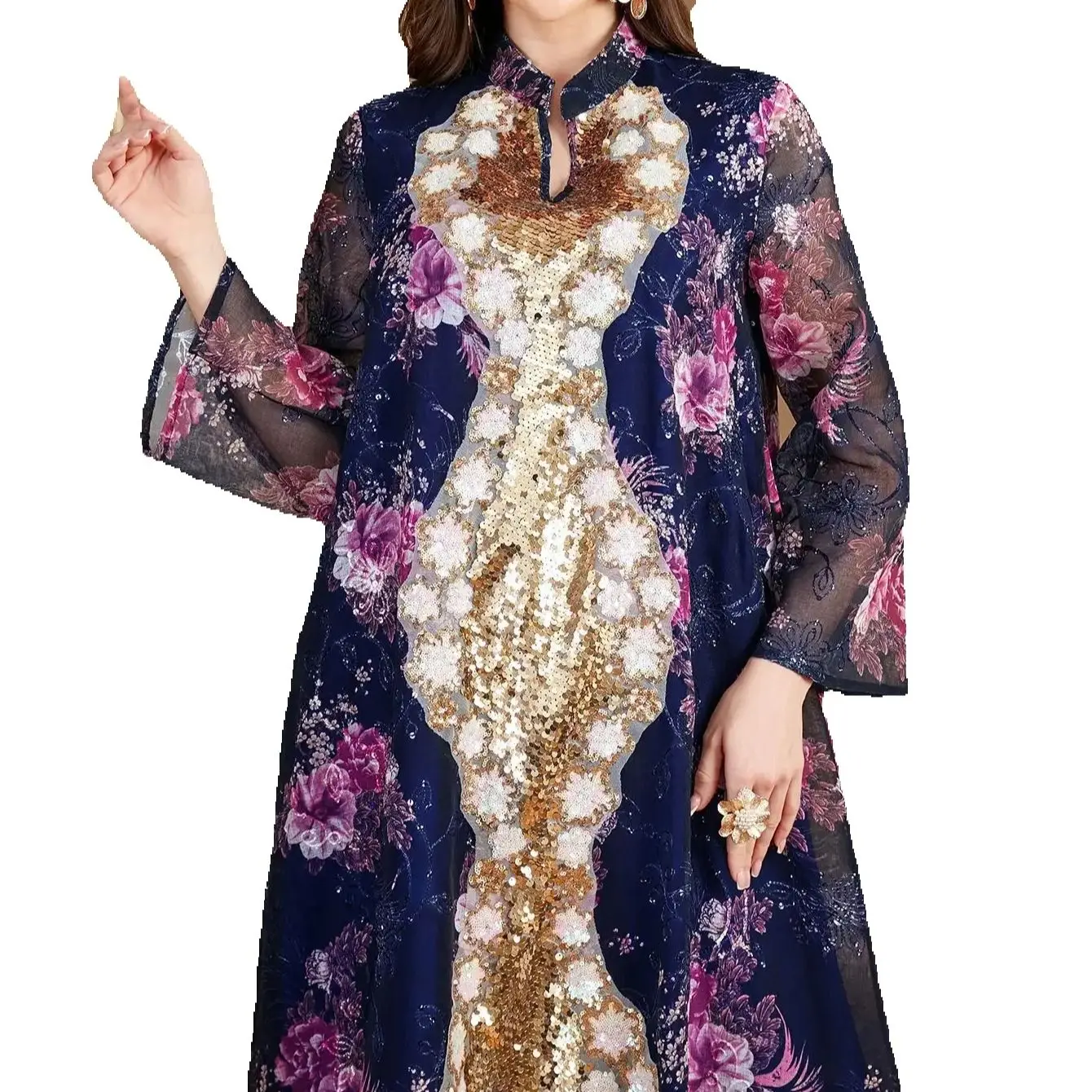 Eid เลื่อม Jalabiya Ramadan ดอกไม้พิมพ์ Abayas สําหรับผู้หญิง 2025 ดูไบตุรกี Kaftan ชุดมุสลิมอิสลามเสื้อผ้า Robe Femme Caftan