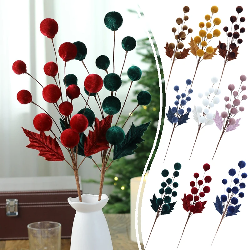 

Fashion Velvet Christmas Ball Branches Multicolored Handmade Xmas Decorations Party Supplies DIY Christmas Table Centerpieces