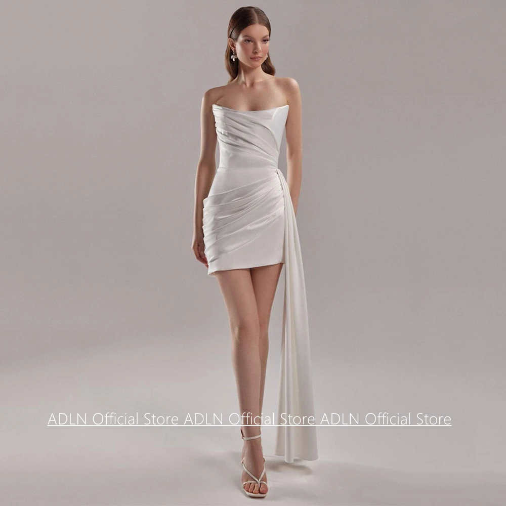 

Mini Wedding Dress Customized Sleeveless Strapless Pleat Simple Little White Gown Engagement Bridal Dresses Corset
