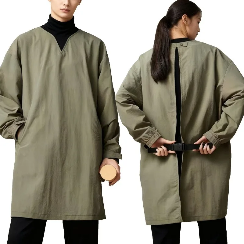 

1pcs Long Sleeve Lab Coat Workwear Unisex Stain Resistant Wear Resistant Long Apron Smock Water Repellent Protective Clothing