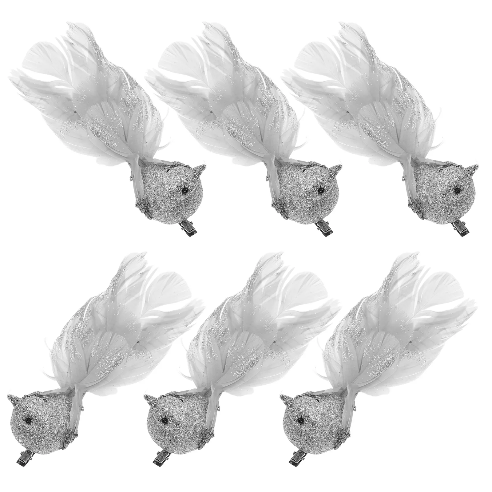 

6 Pcs Christmas Decorations Simulation Bird Artificial Display Props Halloween Model Foam Birds Silver Tree Ornament
