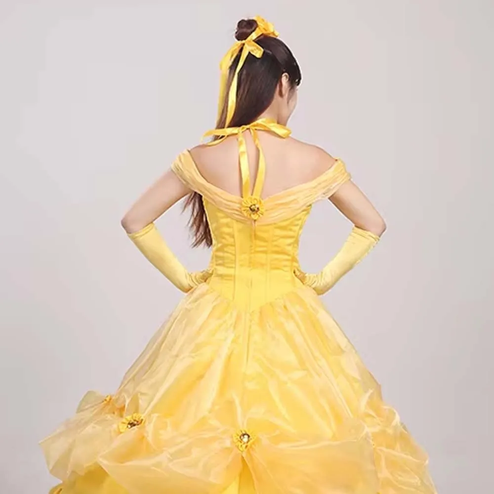 Belle Golden Fashion Costume Dress For Women Girl Party Cosplay Dress Costom Made