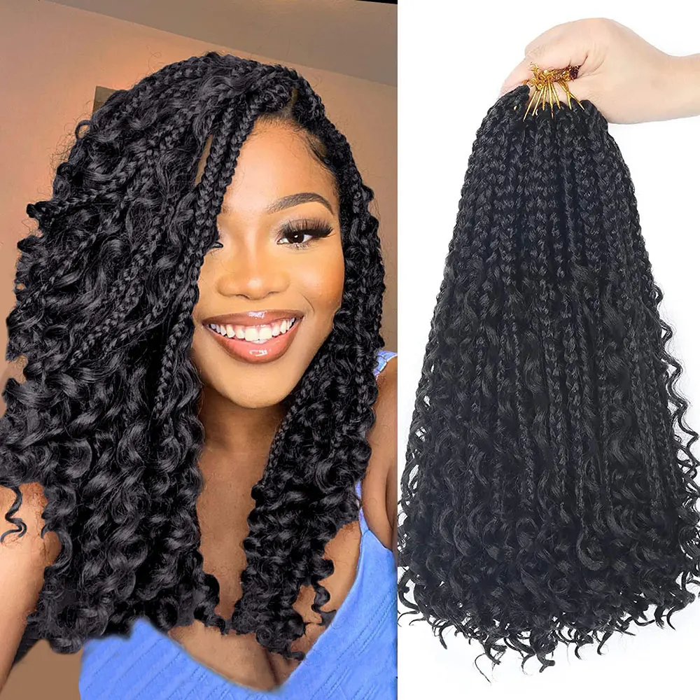 Goddess Bohemian Crochet Hair 14 8Packs Crochet Boho Braids Box Braids With Curly Ends Synthetic Crochet Hair For Black Women