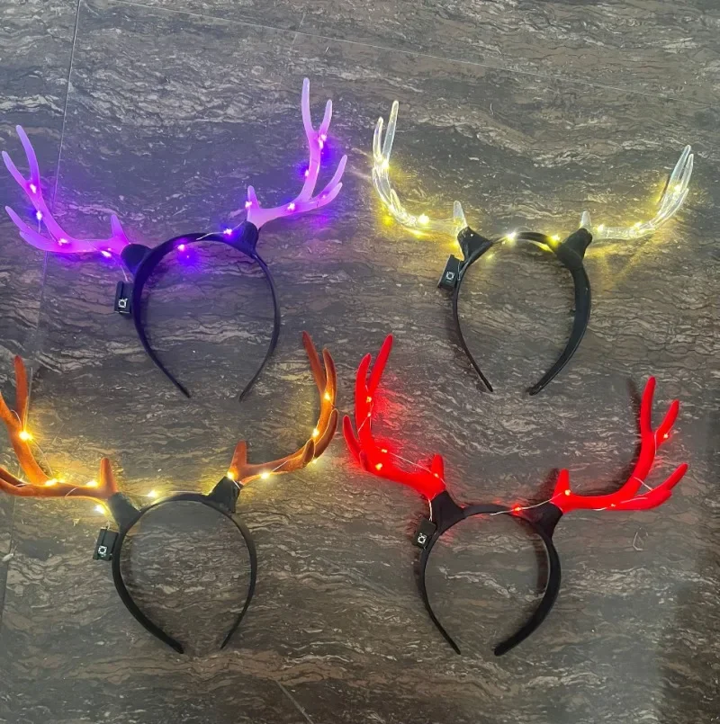 1pcs Light Up LED Glow Party Christmas Halloween Deer Antler Headband Reindeer Horn Hair Accessories