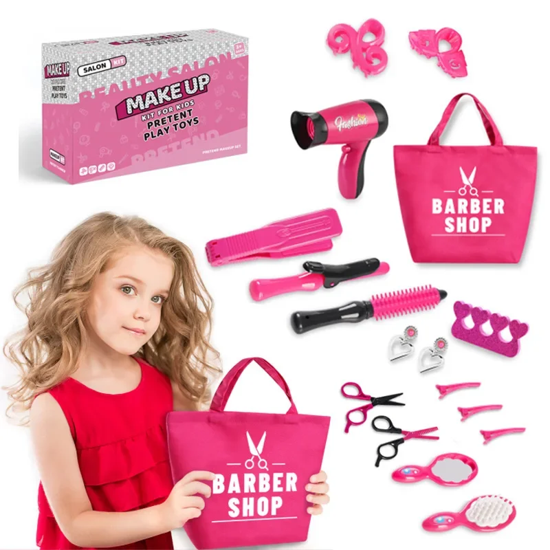 

New Girls Toy Hairdressing Tool Toy Set Girl Accessories Barber Shop with Hair Dryer Scissors Apron and Stylin Accessories