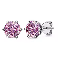 Luxury Diamond Stud Earrings 1CT VVS Moissanite Fine S925 - Pink
