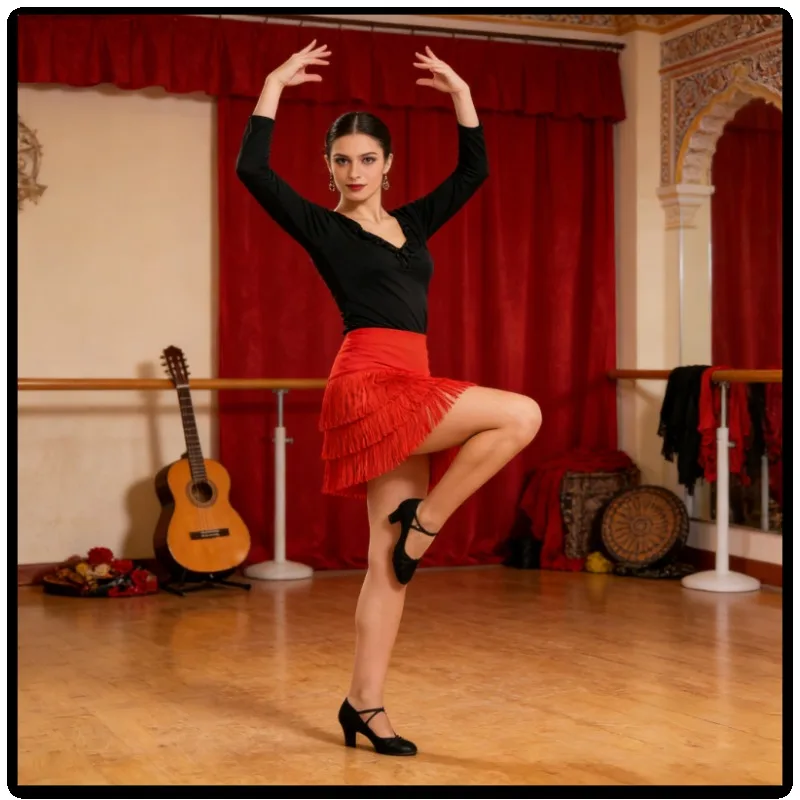 

Новая женская юбка для латиноамериканских танцев, черная, с бахромой, миди, для выступлений и тренировок, элегантный струящийся дизайн